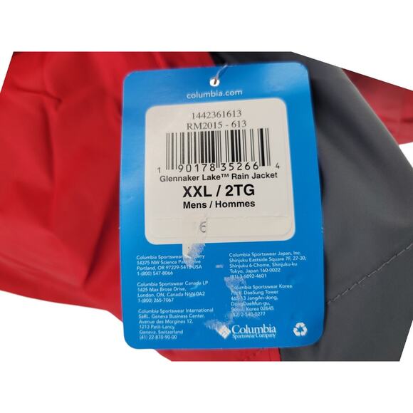 Columbia Men's Glennaker Lake Rain Jacket XXL Red/Gray Waterproof Lightweight - Picture 7 of 8